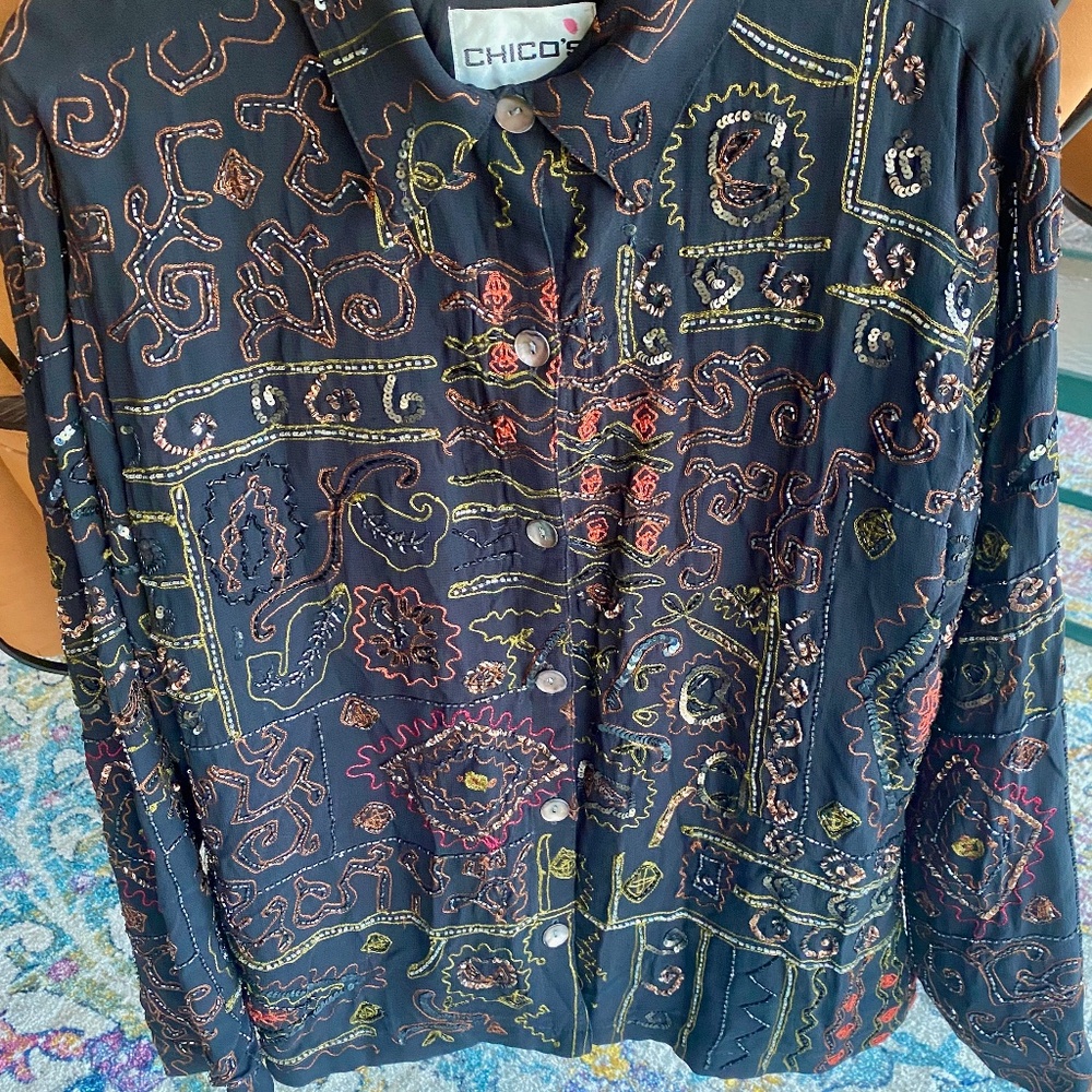 Chico's Holiday/Party Beaded & Embroidered Silk Jacket